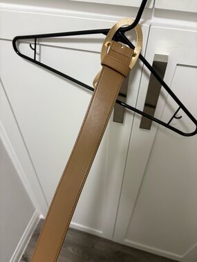 Tan Leather Belt with Gold Oval Buckle